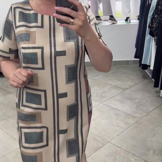 Sukienka damska casualowa z krótkimi rękawami i okrągłym dekoltem