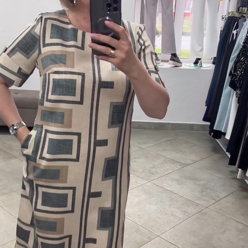 Sukienka damska casualowa z krótkimi rękawami i okrągłym dekoltem