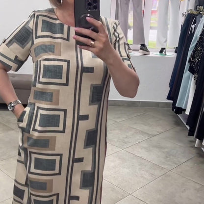 Sukienka damska casualowa z krótkimi rękawami i okrągłym dekoltem