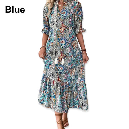 Damska letnia sukienka w kwiaty z dekoltem w serek