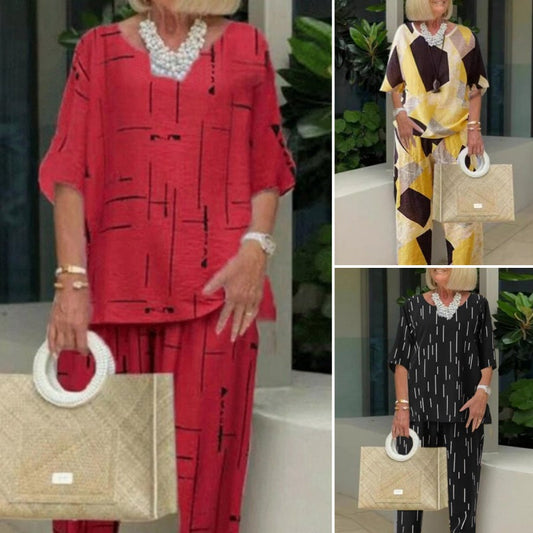 Damski luźny dwuczęściowy zestaw bluzka z półrękawkiem i spodnie