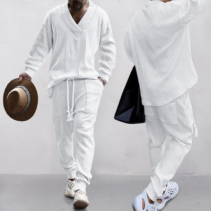 💥Ograniczona czasowo zniżka 50%💥Męski 2-częściowy zestaw składający się z bluzy z dekoltem w serek i spodni dresowych