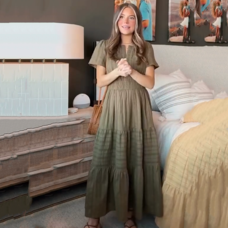 🔥👗Falbaniasta bawełniana sukienka w jednolitym kolorze