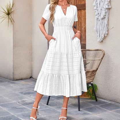 🔥👗Falbaniasta bawełniana sukienka w jednolitym kolorze