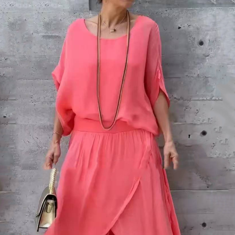 Luźny top i szerokie spodnie z szyfonu, komplet 2-częściowy