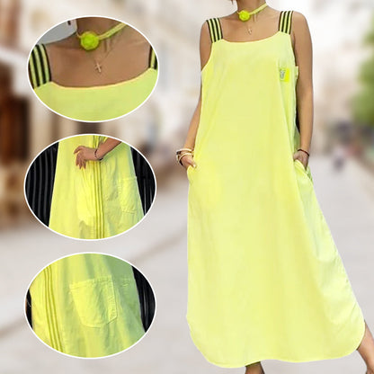 Szeroka sukienka maxi na ramiączkach z kieszeniami