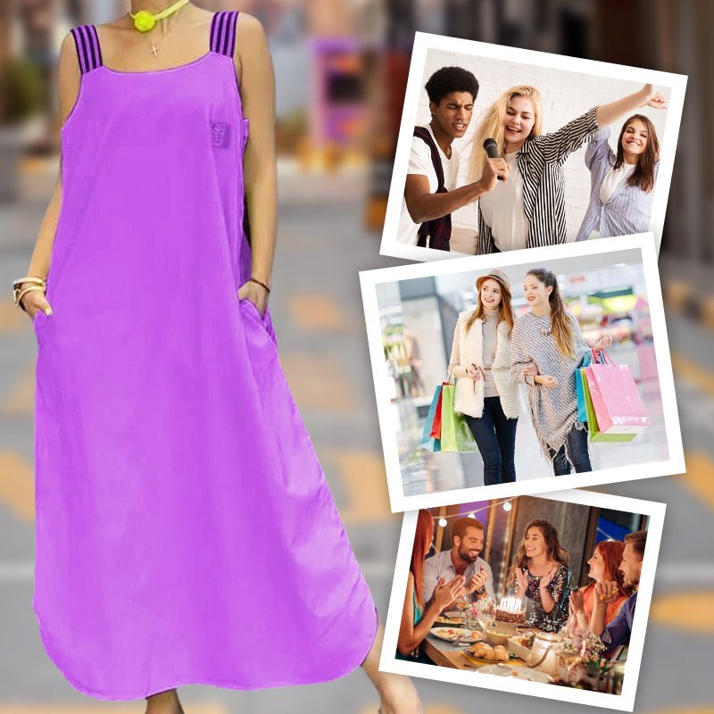 Szeroka sukienka maxi na ramiączkach z kieszeniami