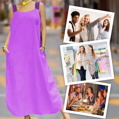 Szeroka sukienka maxi na ramiączkach z kieszeniami