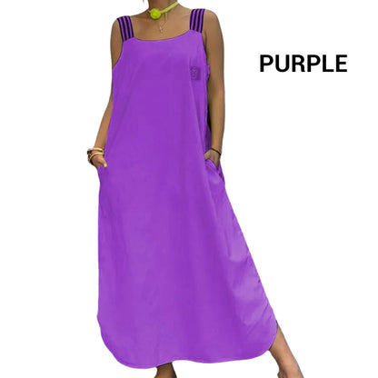 Szeroka sukienka maxi na ramiączkach z kieszeniami