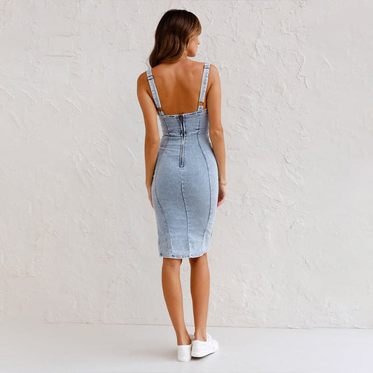 👗Sukienka denim z dekoltem w szpic!