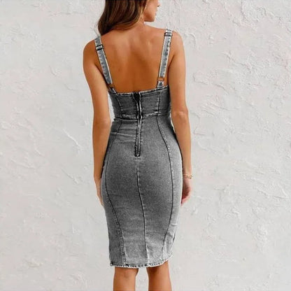 👗Sukienka denim z dekoltem w szpic!