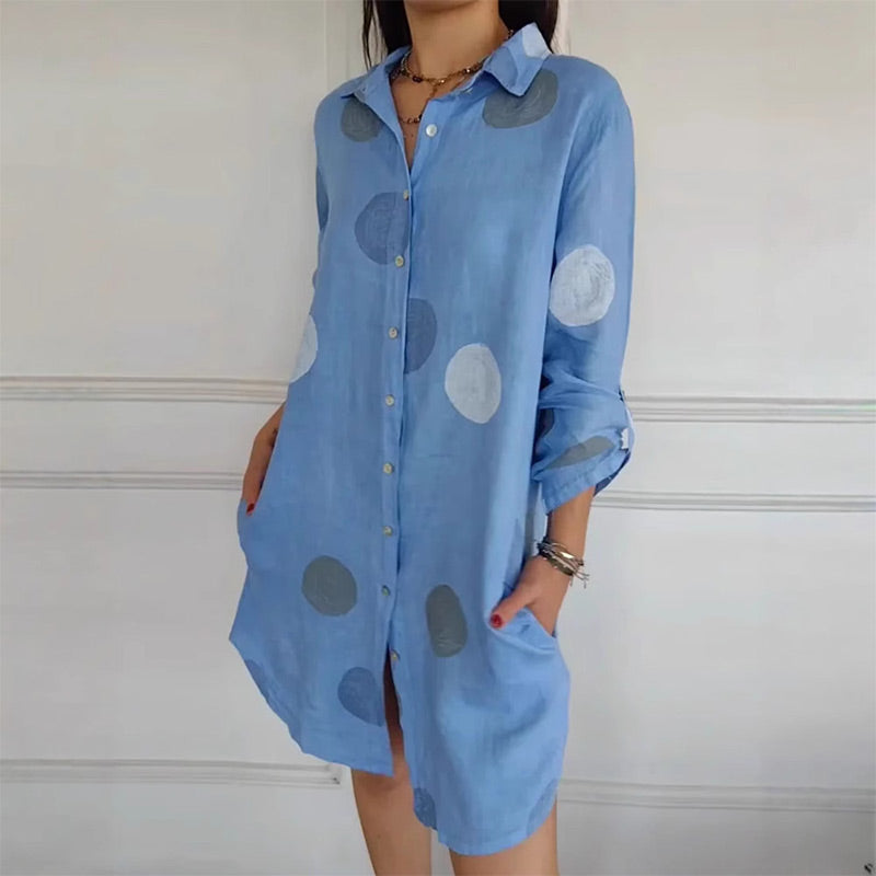 Sukienka koszulowa plus size z kieszeniami i nadrukiem w kropki