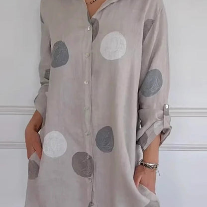 Sukienka koszulowa plus size z kieszeniami i nadrukiem w kropki