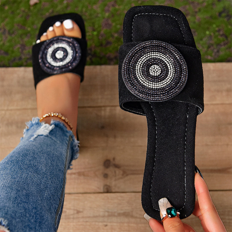 Damskie sandały z motywem złego oka zdobione kryształkami