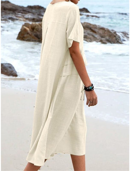 💖Sukienka z lnu bawełnianego z okrągłym dekoltem