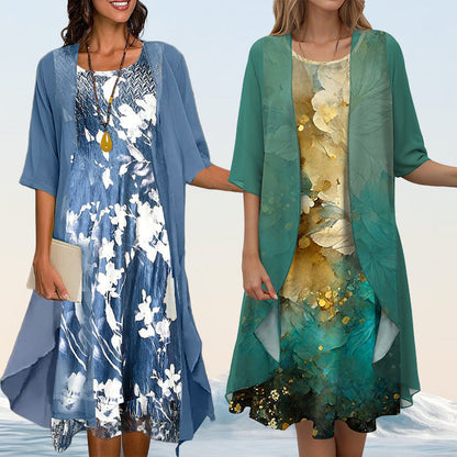 🔥👗Eleganckie dwuczęściowe sukienki szyfonowe w kwiaty