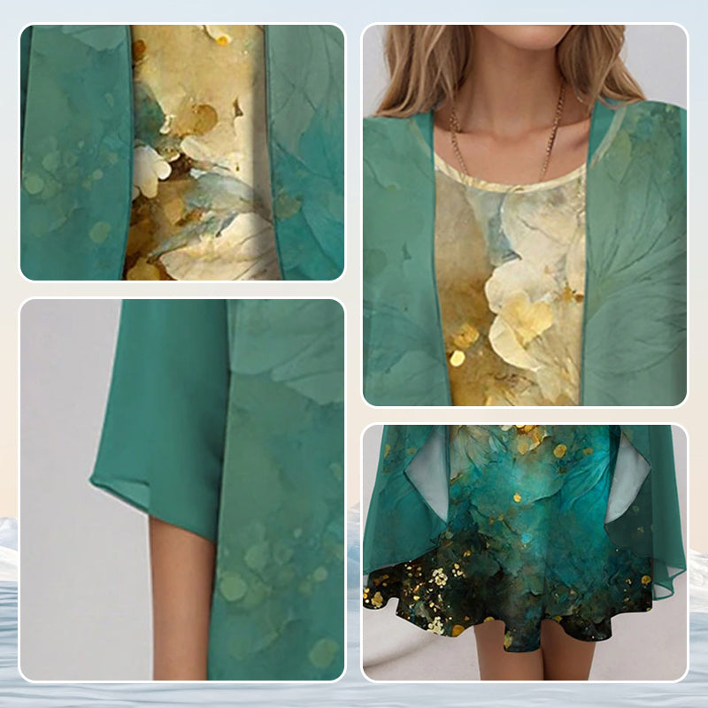 🔥👗Eleganckie dwuczęściowe sukienki szyfonowe w kwiaty