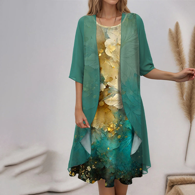 🔥👗Eleganckie dwuczęściowe sukienki szyfonowe w kwiaty