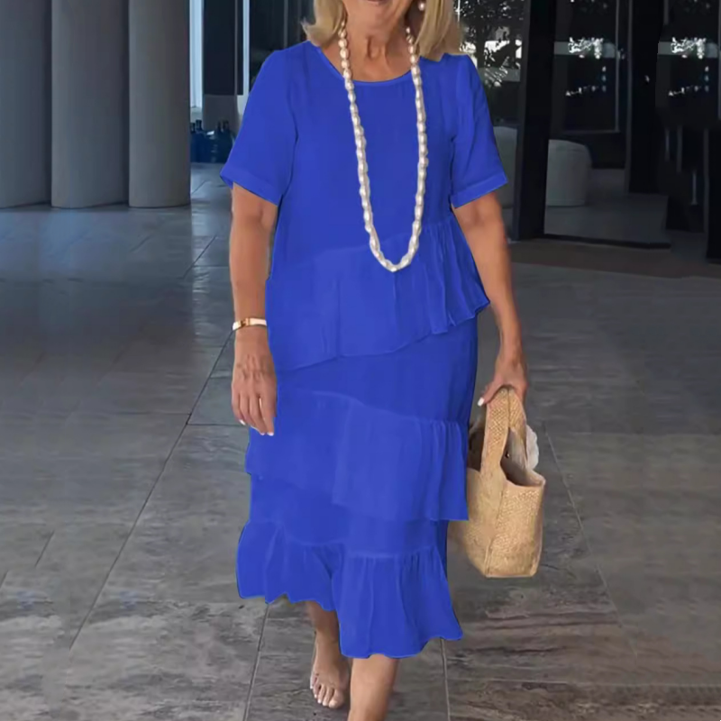 💖Damska sukienka plisowana z okrągłym dekoltem