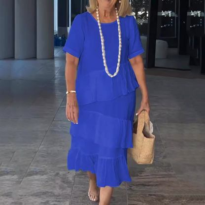 💖Damska sukienka plisowana z okrągłym dekoltem