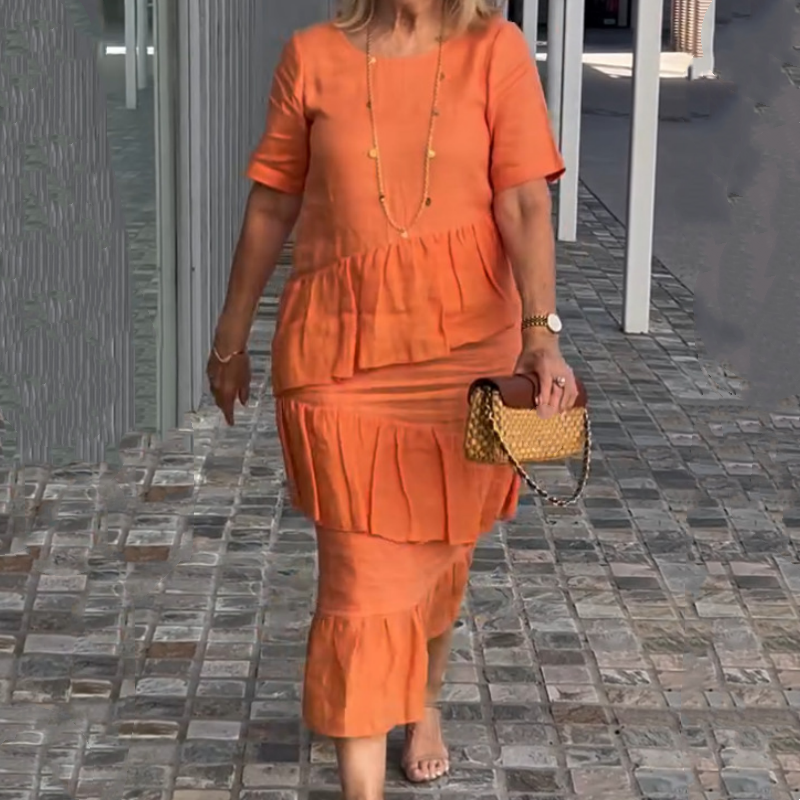 💖Damska sukienka plisowana z okrągłym dekoltem