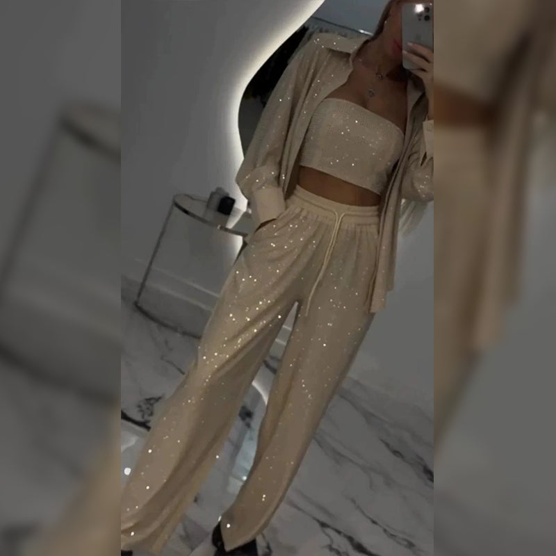 Wspaniały blezer, przytulna podszewka i spodnie z szerokimi nogawkami (3-częściowe)