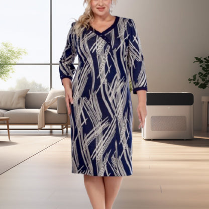 🌸Eleganckie sukienki damskie z abstrakcyjnymi wzorami i siedmioma rękawami