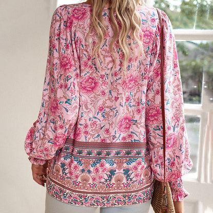 【S-2XL】🌺Damska modna koszula z długim rękawem i nadrukiem w serek