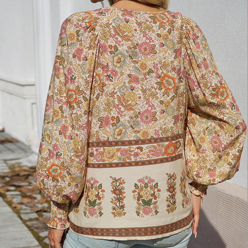 【S-2XL】🌺Damska modna koszula z długim rękawem i nadrukiem w serek