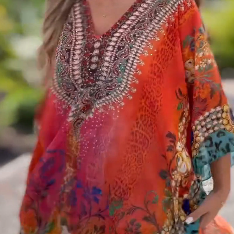 [S-5XL]🥰Czeska luźna asymetryczna sukienka z dekoltem V