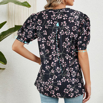 【M-2XL】🌸Damski letni top z nadrukiem i dekoltem w serek
