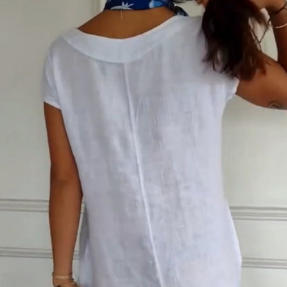 Nowość 2025! 🔥Lniana sukienka damska z okrągłym dekoltem i krótkim rękawem