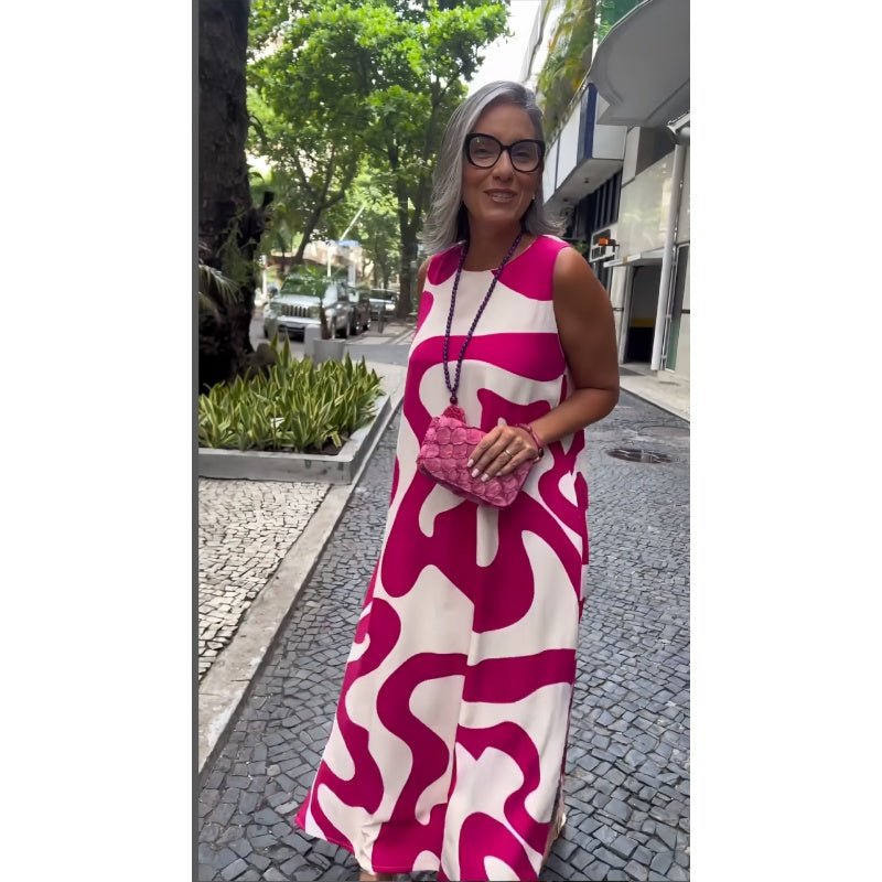 Okrągły dekolt, nadruk, bez rękawów, swobodne, modne sukienki