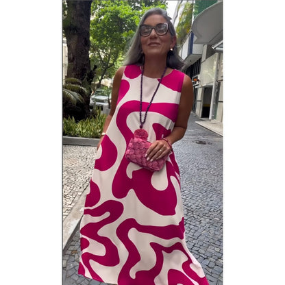 Okrągły dekolt, nadruk, bez rękawów, swobodne, modne sukienki