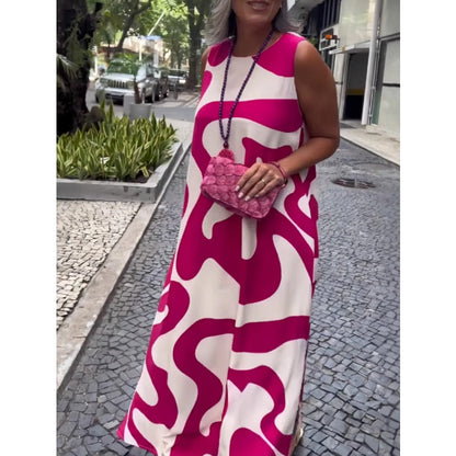 Okrągły dekolt, nadruk, bez rękawów, swobodne, modne sukienki