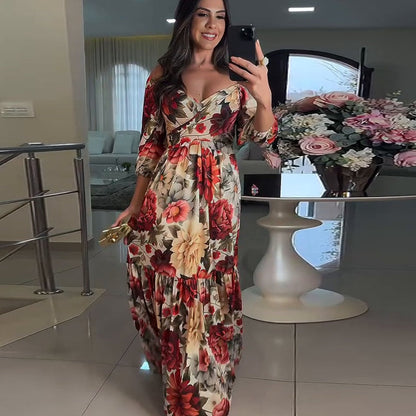 💃Sukienki damskie z plisowanym dekoltem w kształcie litery V w kwiaty