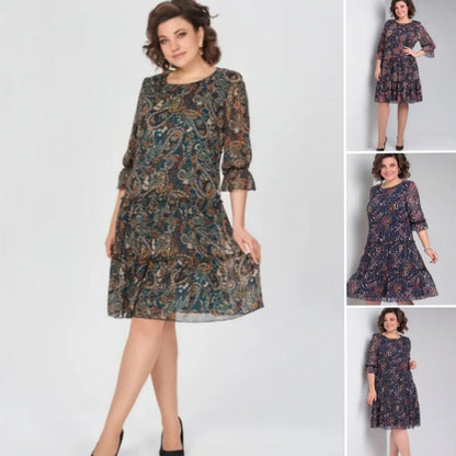 💐Damska sukienka casualowa z okrągłym dekoltem i nadrukiem