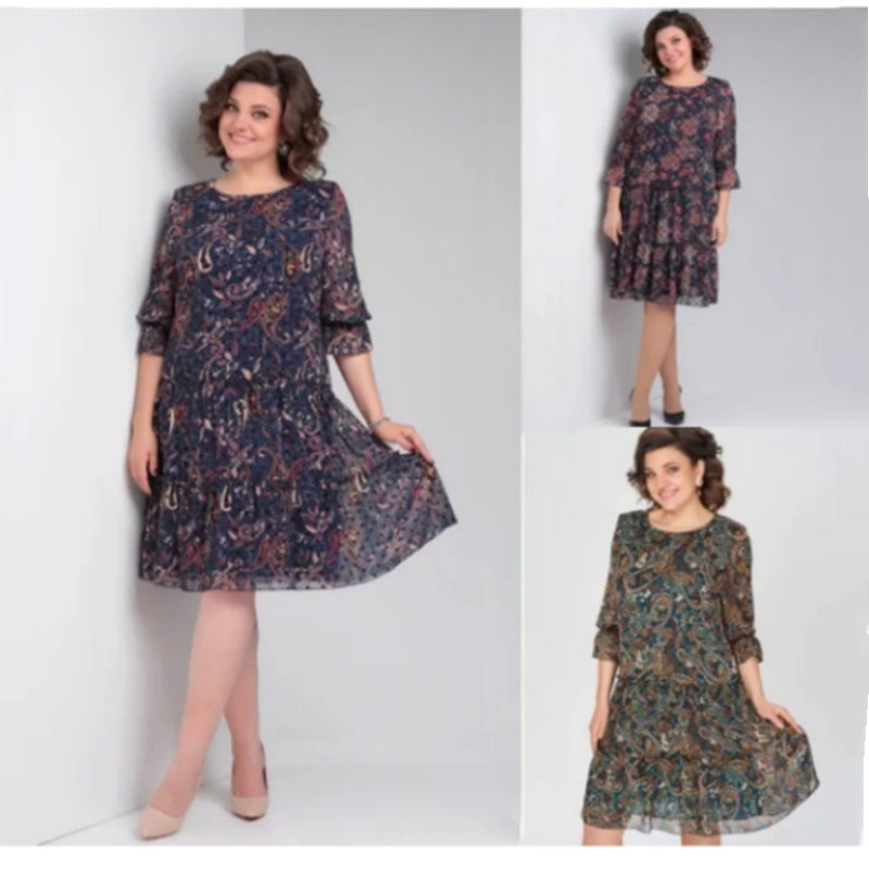 💐Damska sukienka casualowa z okrągłym dekoltem i nadrukiem