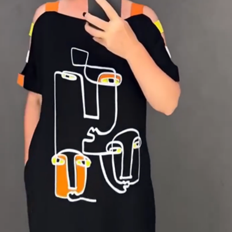 🍂Modna damska sukienka z krótkim rękawem z nadrukiem