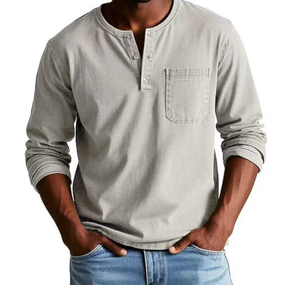 Męska koszula z długim rękawem i kieszeniami w stylu vintage