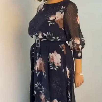 【S-4XL】🌺 Kwiecista sukienka z okrągłym dekoltem i paskiem