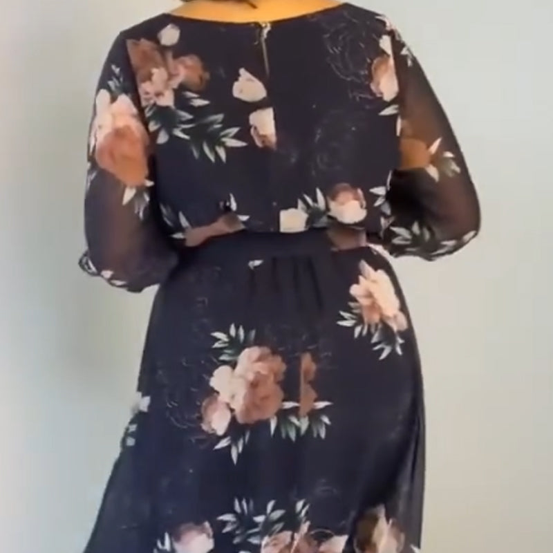 【S-4XL】🌺 Kwiecista sukienka z okrągłym dekoltem i paskiem