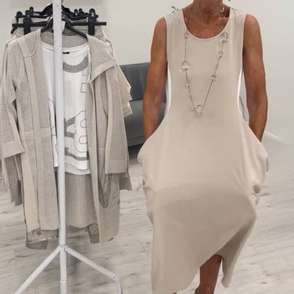 ✨Prosta lniana sukienka bez rękawów z kieszeniami