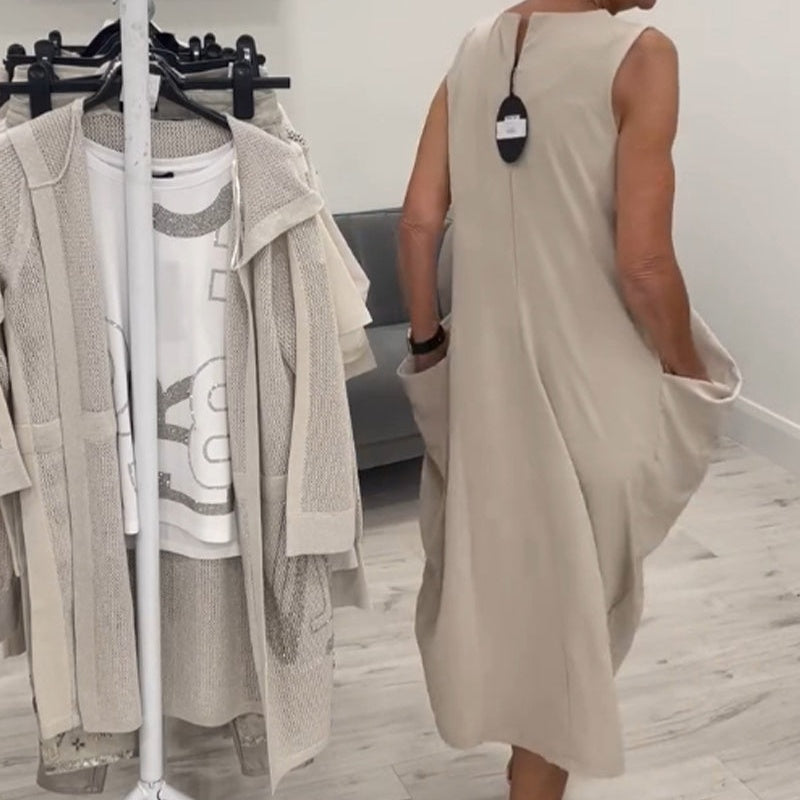 ✨Prosta lniana sukienka bez rękawów z kieszeniami