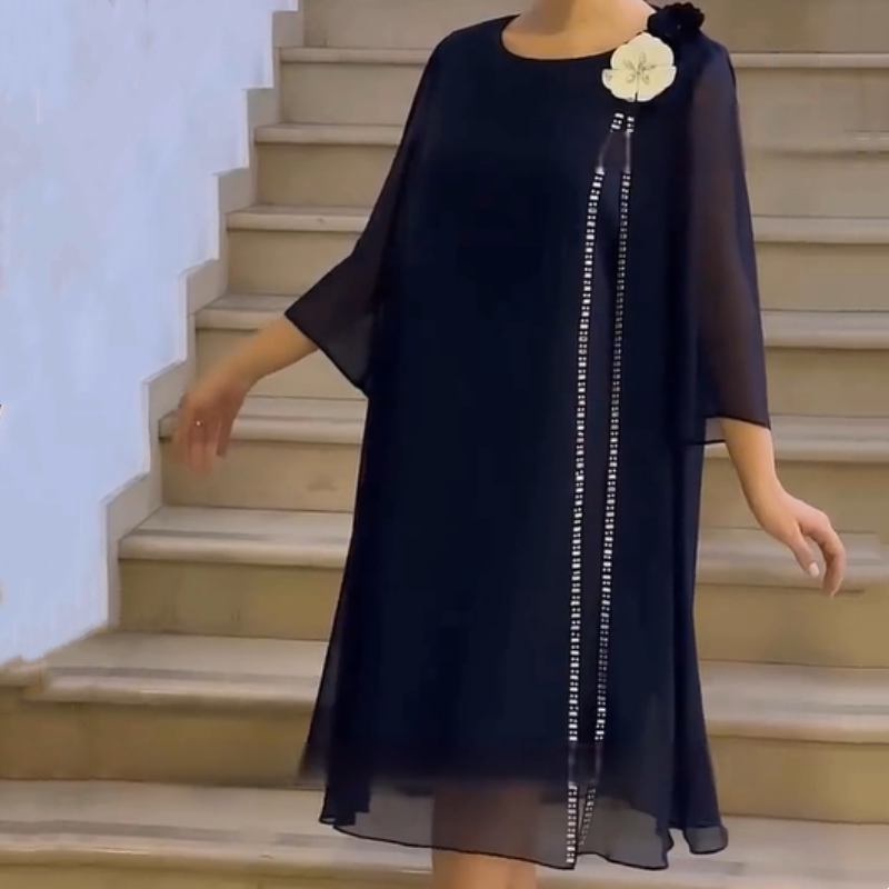 🌸✨【S-4XL】Siateczkowa sukienka damska z okrągłym dekoltem i kwiatowym akcentem