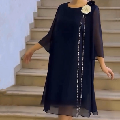 🌸✨【S-4XL】Siateczkowa sukienka damska z okrągłym dekoltem i kwiatowym akcentem