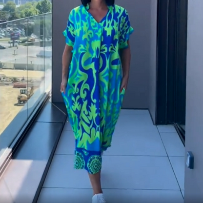 🌿Elegancka sukienka damska z nadrukiem w kształcie litery V