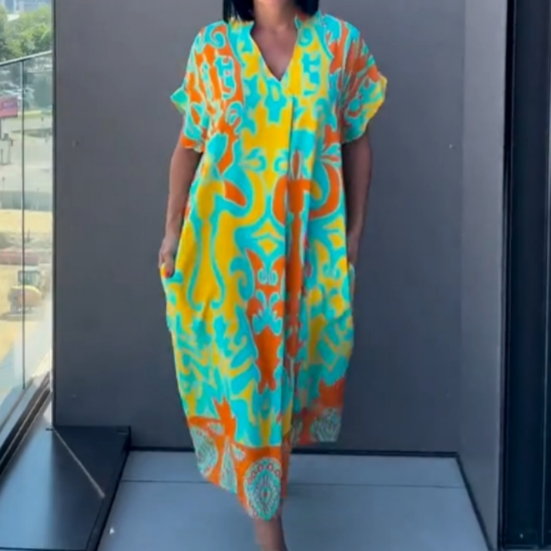 🌿Elegancka sukienka damska z nadrukiem w kształcie litery V