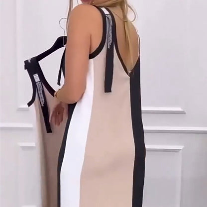 Kolorowa dzianinowa sukienka bez rękawów z dekoltem w serek