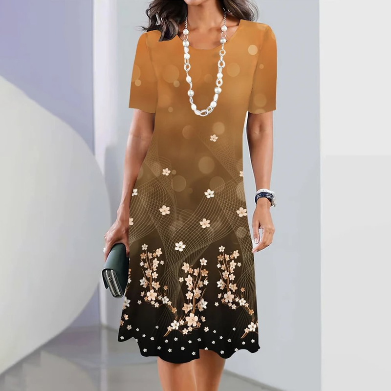 🌸Damska elegancka sukienka z okrągłym dekoltem w kwiatowy print